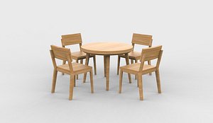 3D wood dining table 03 3D model model