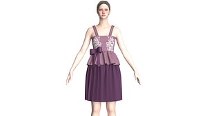 3D Girls Printed Midi Dress V5 model