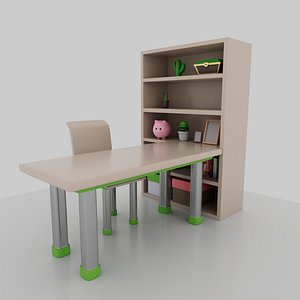 3D Kids desk  bookcase set model