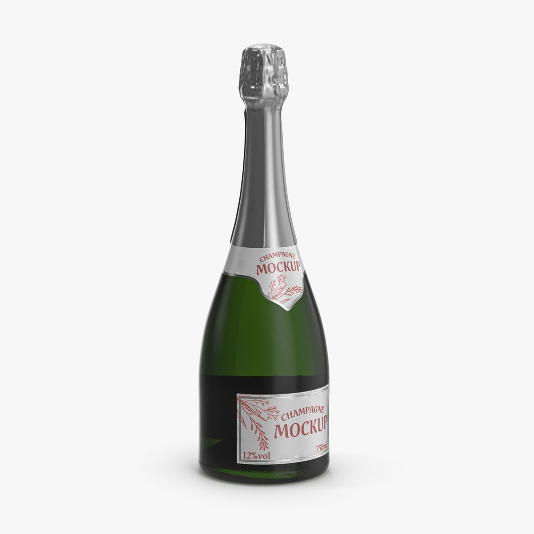 Champagne Bottle Mockup 3D model preview