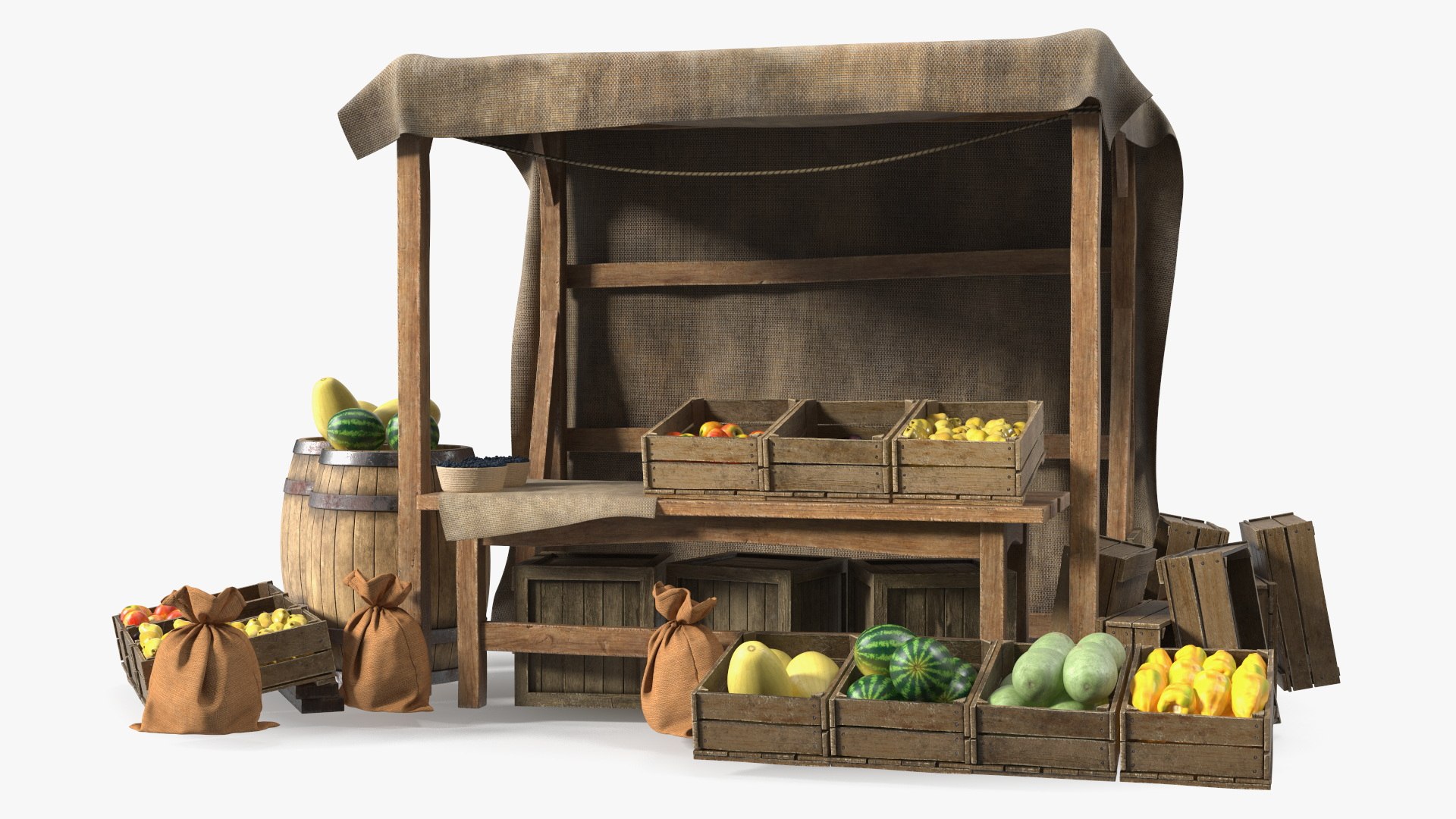 Medieval Market Stall 3D model preview