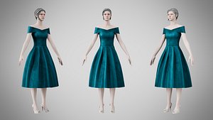 Dress 42 Teal Velvet 3D model
