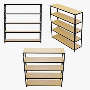 Warehouse Wooden Shelves Storage Rack 3D