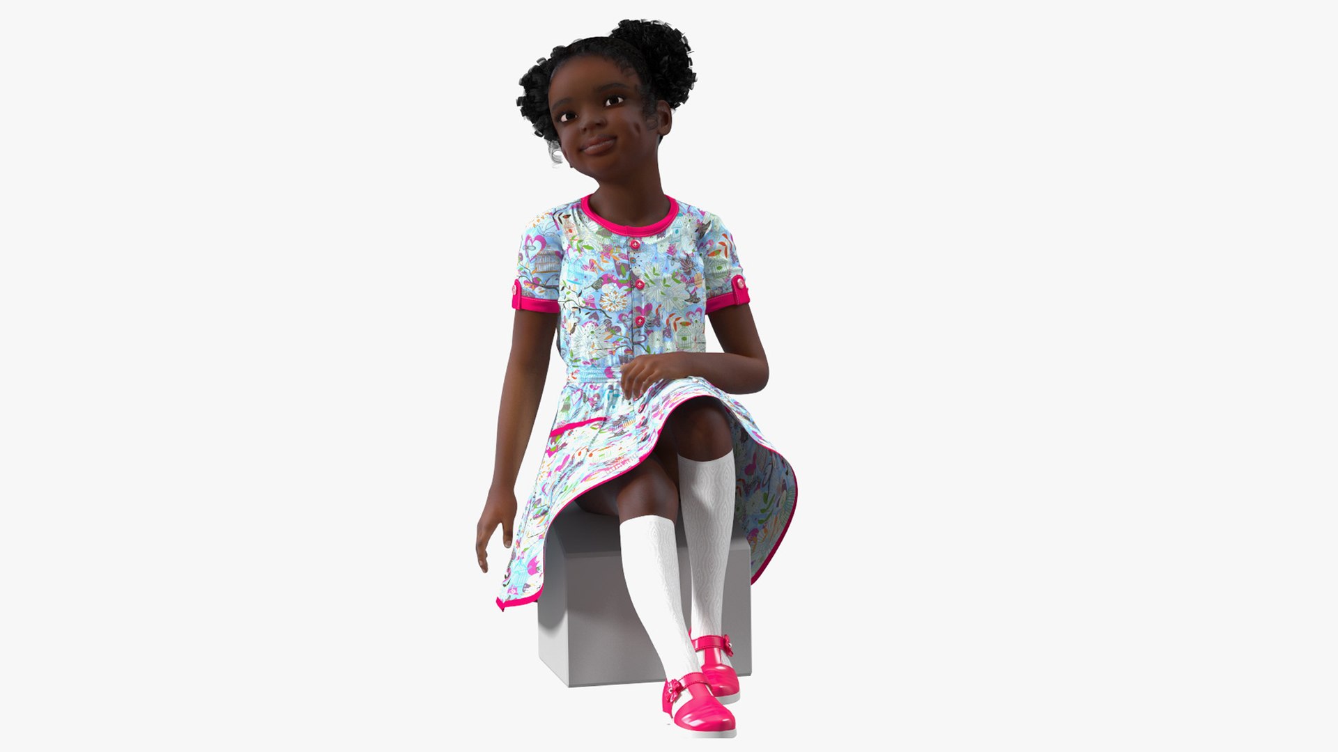 Everyday Style Black Girl Child Rigged for Cinema 4D 3D model preview