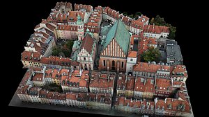 city sector middle ages town cathedral drone air scan 3D