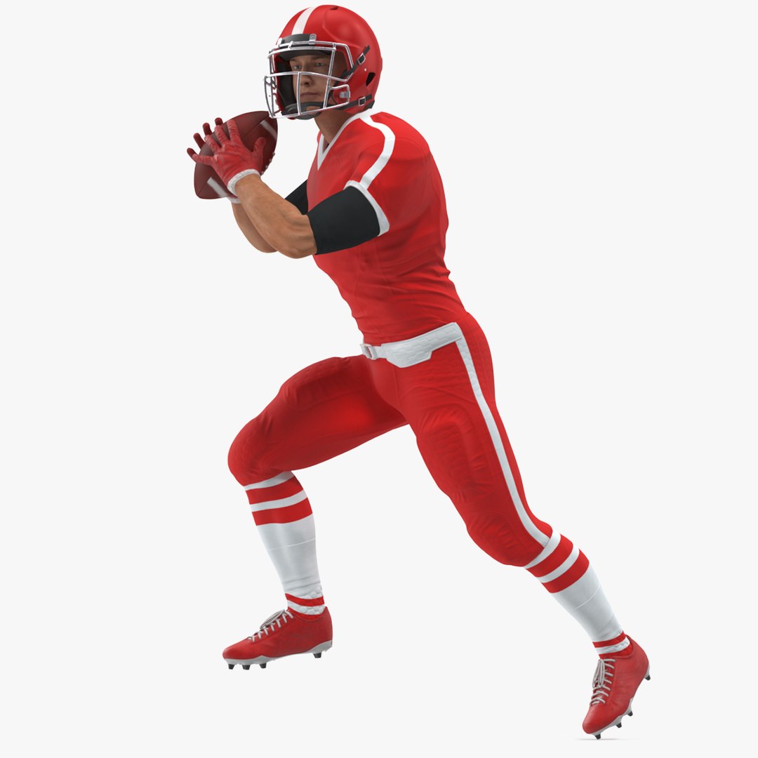 American Football Player Red Uniform Running The Ball 3D model preview