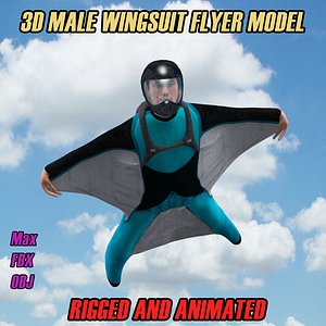 3D Wingsuit Male Flyer Model Rigged Animated
