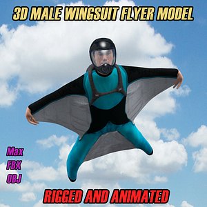 3D Wingsuit Male Flyer Model Rigged Animated