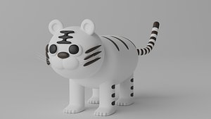 3D Cartoon Cute White Tiger