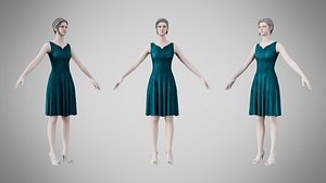 Dress 36 Teal Velvet 3D model
