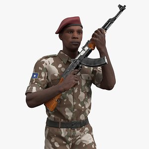 Soldier Marching with Rifle AK-47 Fur 3D model