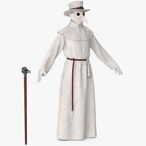 3D Plague Doctor Costume with Staff White