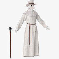 Plague Doctor Costume with Staff White