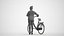 00060Karen013 - Femme caucasienne adulte se déplaçant à vélo en tenue de travail de saison.