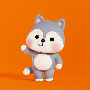3D model Wolf Character Cartoon Chibi Kawaii Rigged Animated Low-poly 3D model
