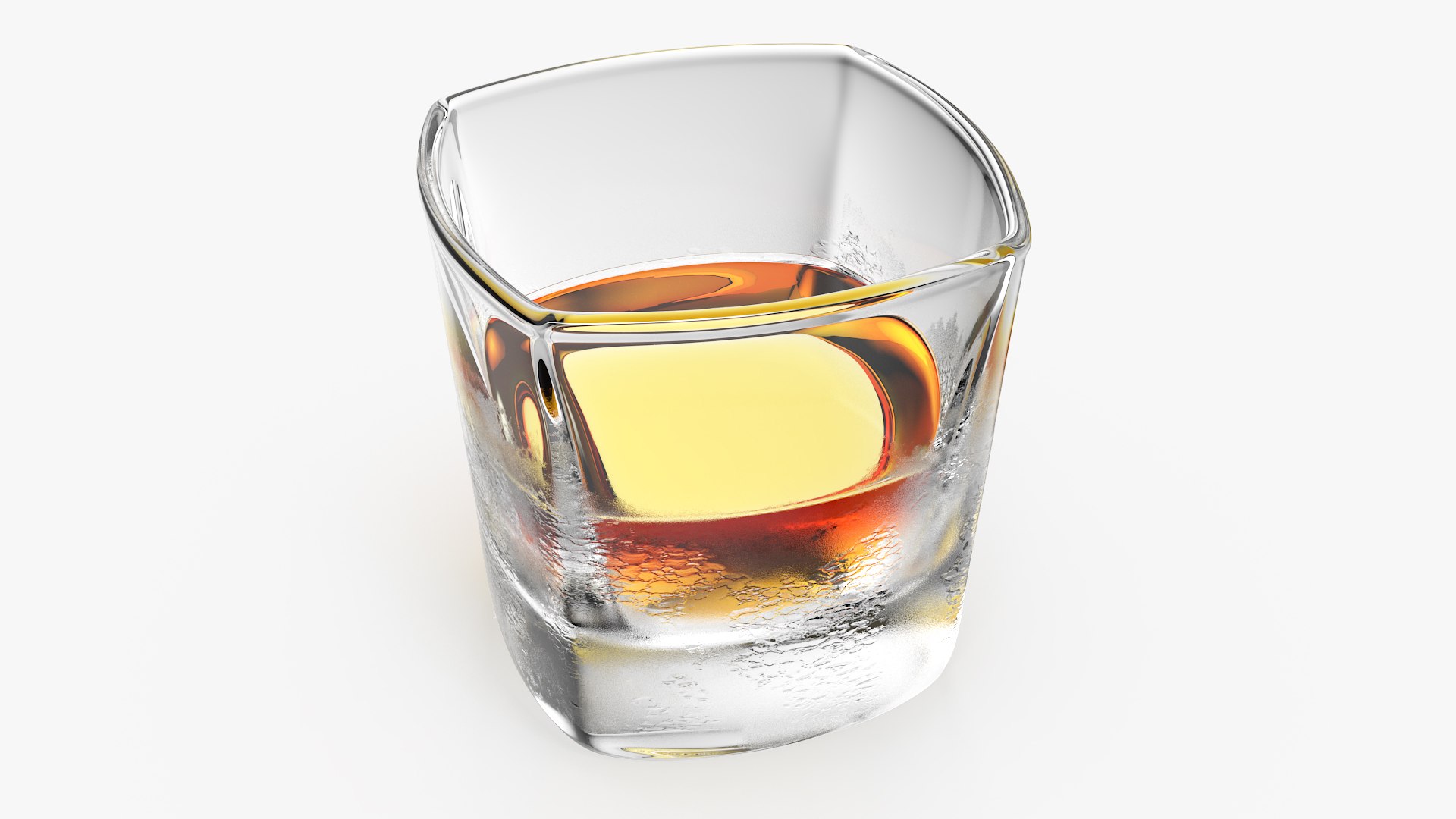 Misted Square Base Drinking Glass Thick Bottom With Whiskey 3D model preview