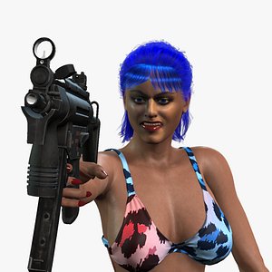 3D Sexy girl with gun and animations model