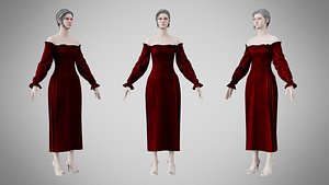 3D Dress 12 Burgundy Velvet