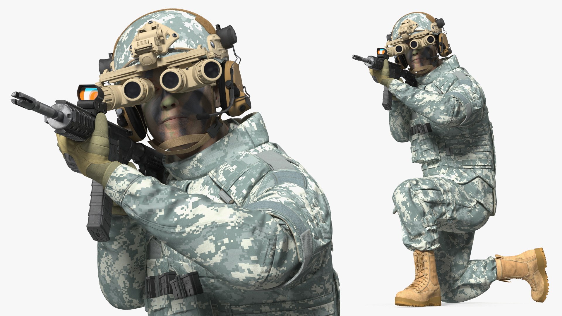 Soldier Grey Camo with Night Visor Fur Rigged 3D model preview