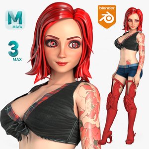 Cartoon Girl-XY Rigged 3D Model