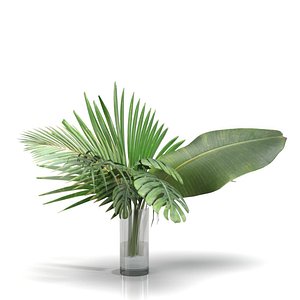 Artificial Faux And Plam Leaf In Vase PBR