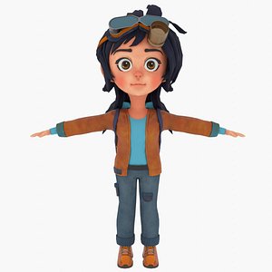 Stylized Female Character with Goggles - Game ready Low-poly