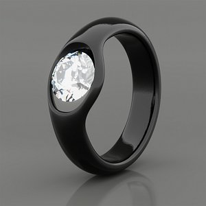 3D Modern Black Diamond Ring - Stylish 3D Print Ready Jewelry Model model