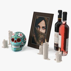 Day of the Dead Tribute with Candles and Wine