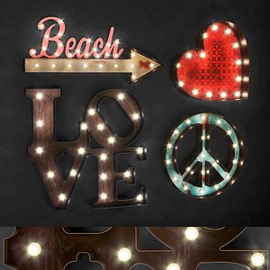 3D lighted metal sign set