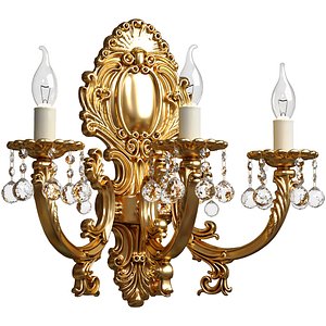 Golden sconce in classic style Decorative Crystal wall lamp 3D model model