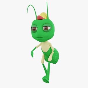 Rigged Stylized Green Cartoon Ant Character