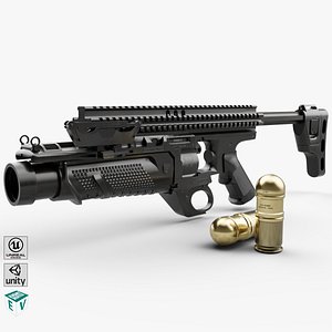 3D Grenade Launcher 05 Black All PBR Unity UE Textures model