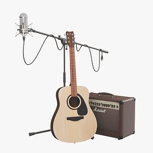 Acoustic gitar microphone and amplifier 3D model