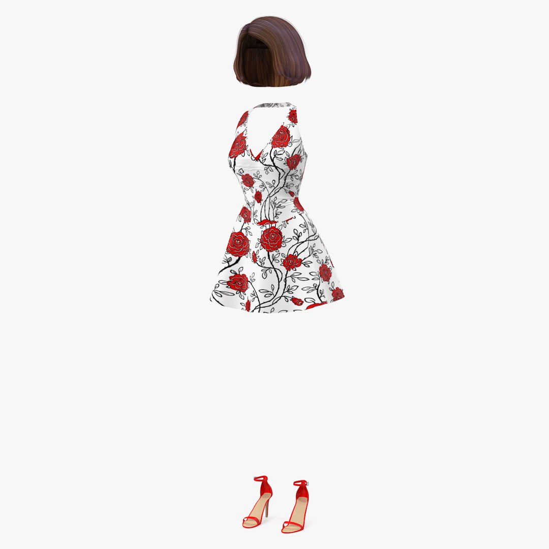 Girl Summer Dress with High Heel Shoes 3D model preview