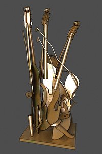 3d abstract metallic violin figure