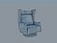 velvet blue armchair 3D