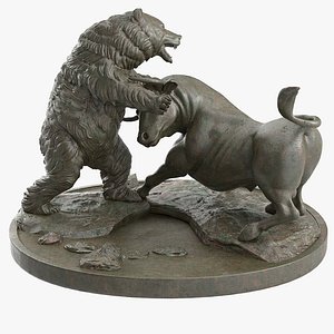 3d model bull bear fighting bronze