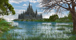 3D landscape fantasy cathedral model