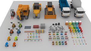 Low Poly Road Construction Pack  Construction Vehicles Traffic Barriers Road Signs