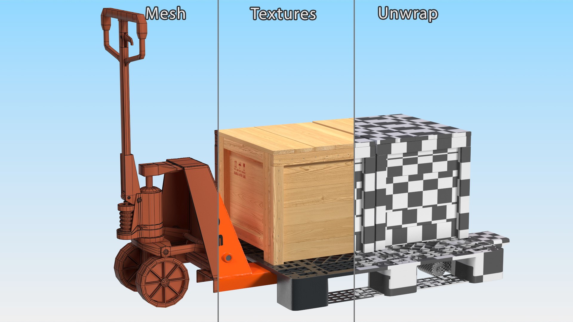 Lion Premium Pallet Jack Rigged With Wooden Crates Rigged 3D Model