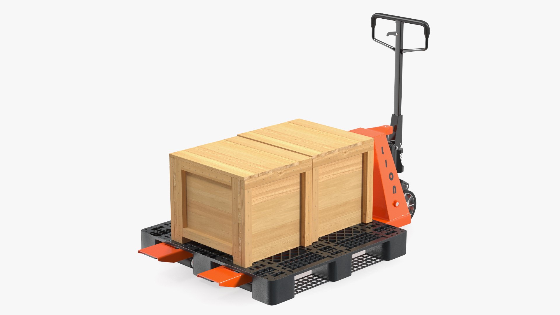 Lion Premium Pallet Jack Rigged with Wooden Crates Rigged 3D model preview