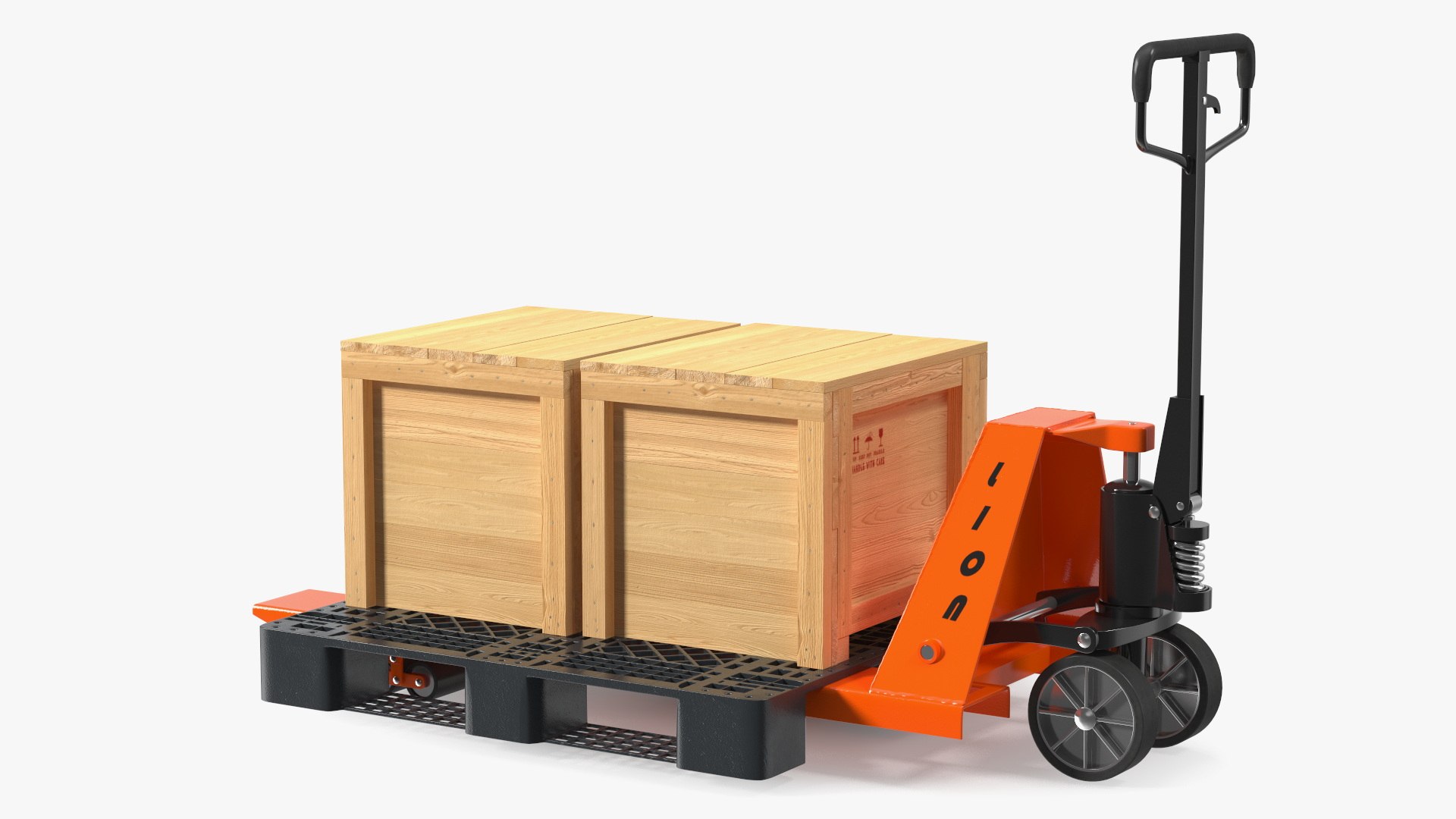 Lion Premium Pallet Jack Rigged with Wooden Crates Rigged 3D model