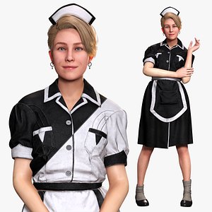 3D model Vintage Housekeeper Woman  Game Ready Model