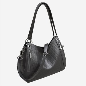 3D model Women shoulder black leather bag