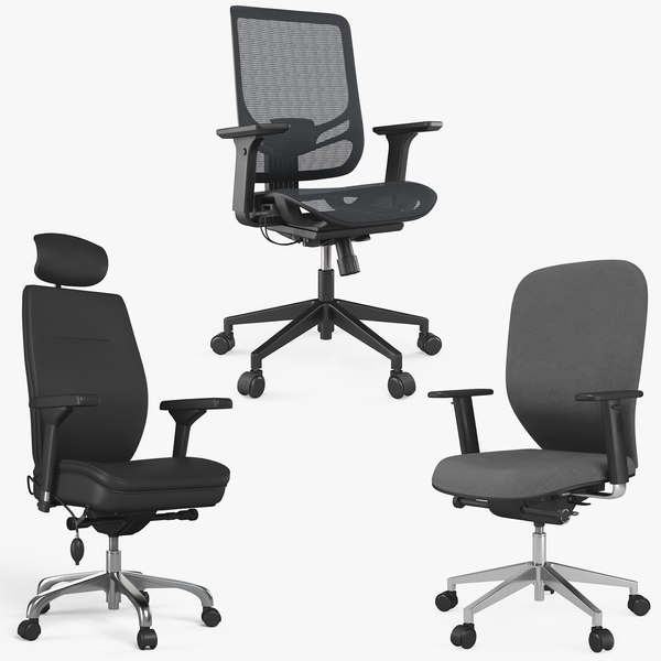 3D model Three Office Chairs - 8K PBR Textures
