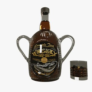 A BEAUTIFUL WHISKEY BOTTLE WITH WHISKEY GLASS