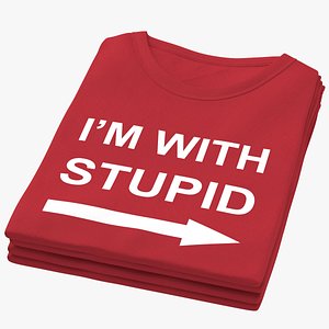 3D model Female Crew Neck Folded Stacked Red Im With Stupid 02