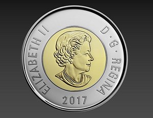 2 dollars canadian coin 3D