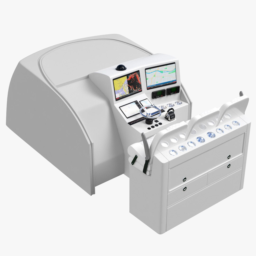 Motor Boat Control Console with Seats 3D model preview
