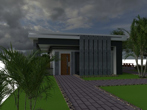 3D modern house single floor